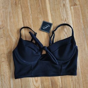 Black bikini top with adjustable straps and underwire